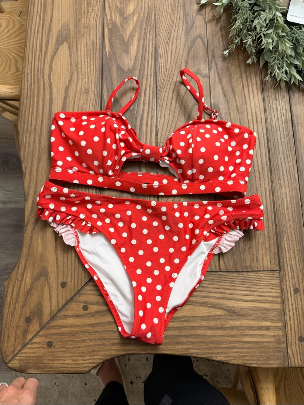 Cupshe Red & White Polka Dot Ruffle Bikini Set